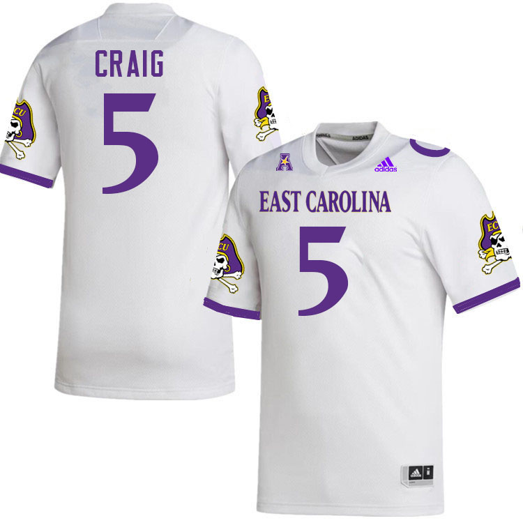 #5 Ryheem Craig East Carolina Pirates College Football Jersey Stitched-White
